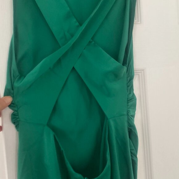 Commense Cowl Neck Satin Back Cross Long Dress - Green - Picture 8 of 9